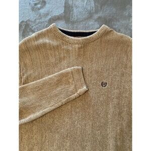 Chaps Sweater Mens Large Tan Herringbone Textured‎ Logo Classic Career Preppy
